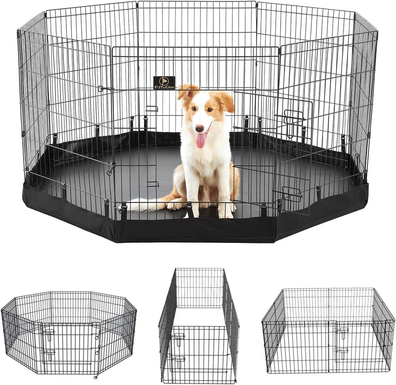 Octagon Dog Playpen Bottom Pad and Top Cover - 24 Inch Black