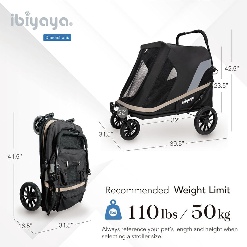 Ibiyaya Grand Cruiser Dog Stroller for Large Dogs - Comfortable and Durable Heavy Duty Design - Black