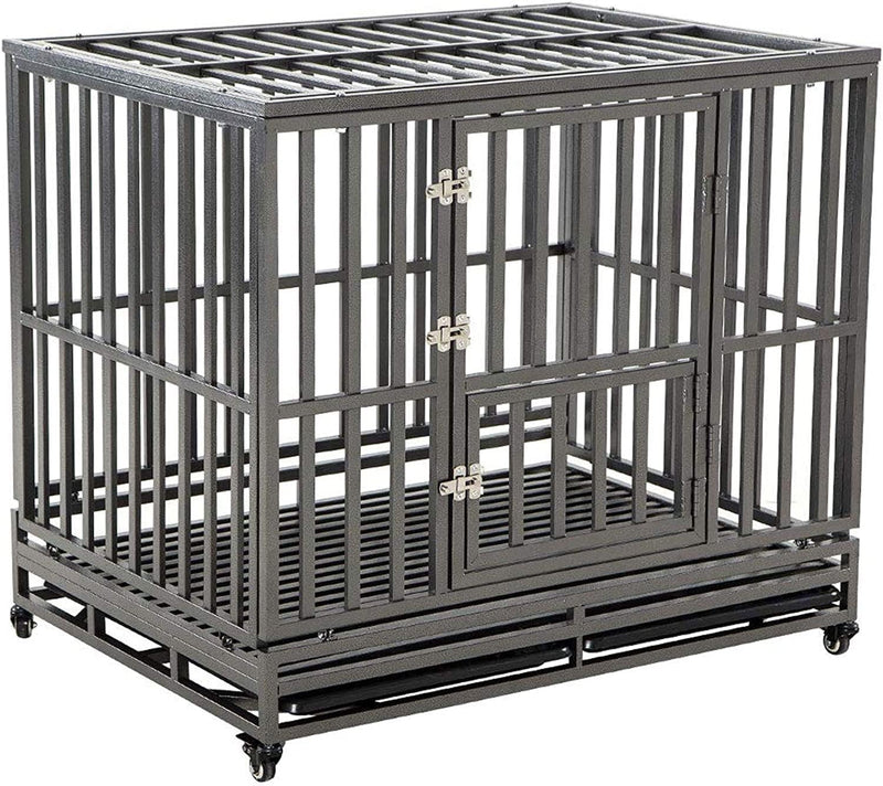 Heavy Duty Metal Dog Cage with Wheels Y Shape Brown - 38In Pet Kennel Crate Playpen