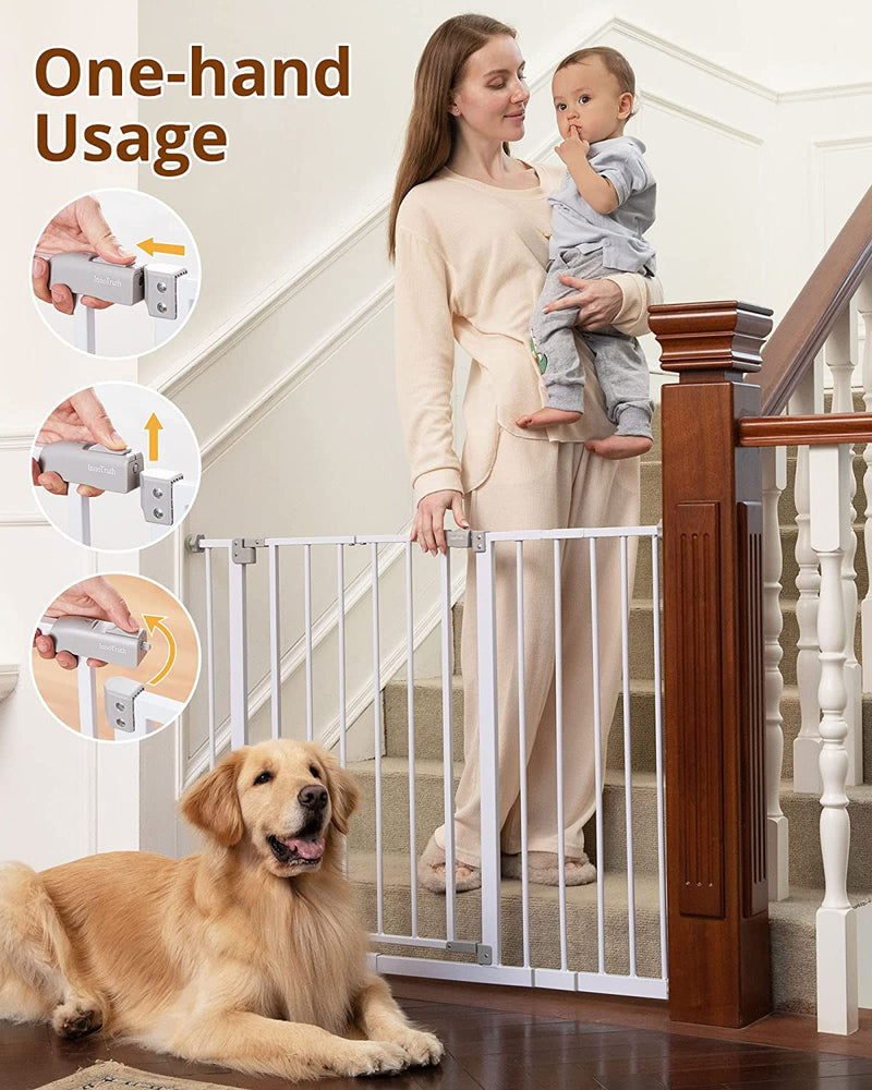 Innotruth Baby Gate for Stairs - Expandable Dual Lock Dog Gate for Doorways White