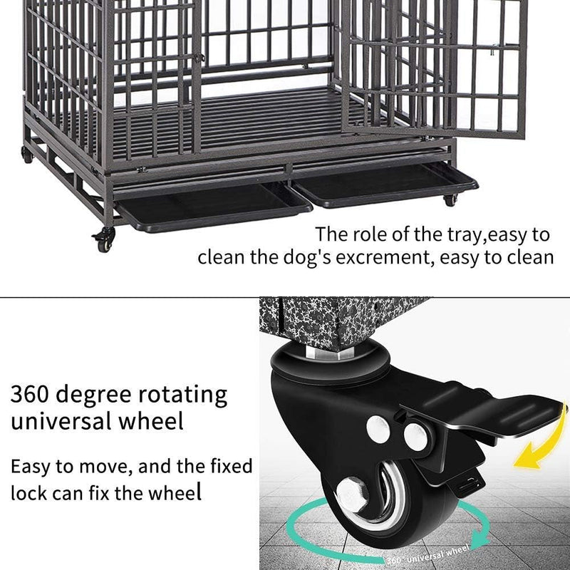 SMONTER 42 Heavy Duty Dog Crate with Lock and Wheels - Dark Silver