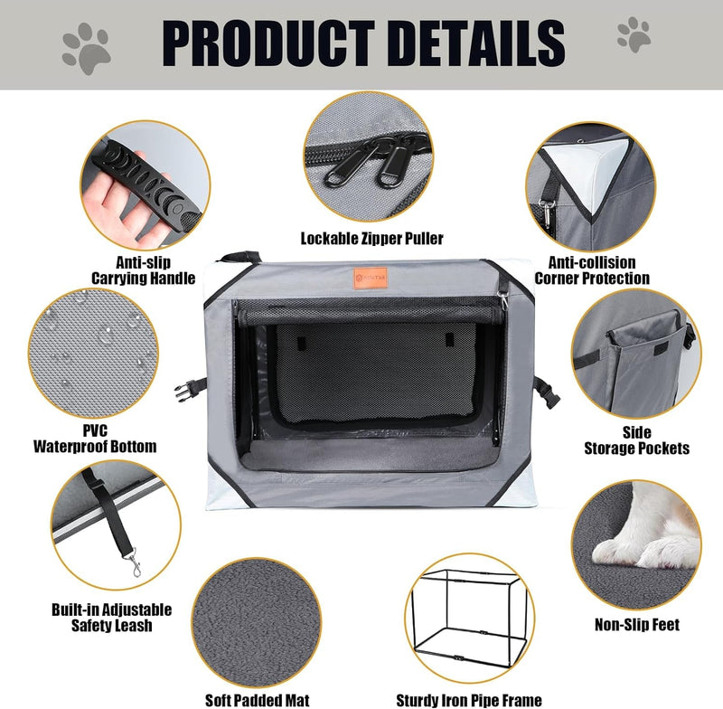 XL Collapsible Dog Crate - Foldable Travel Kennel for Large Dogs - IndoorOutdoor Ventilated