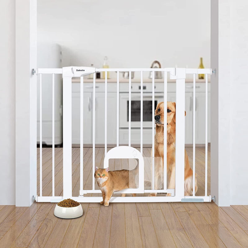 Adjustable Baby Gate with Cat Door and Auto Close - Durable and Safe for Stairs and Doorways