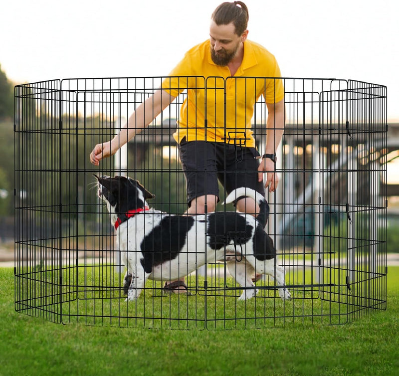 Foldable Pet Playpen with 8 Panels - 36 Inch Dog Exercise Fence for Medium Animals - IndoorOutdoor Kennel