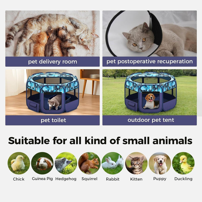 Portable Foldable Pet Playpen with Storage  Travel Bowl Medium 29 L29 W17 H