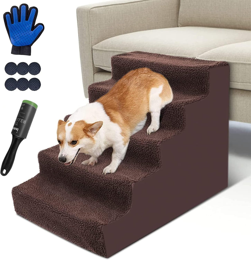 High Density Foam Dog Stairs 3 Tier for Small Dogs - Non-Slip Waterproof with Ramp  Lint Roller