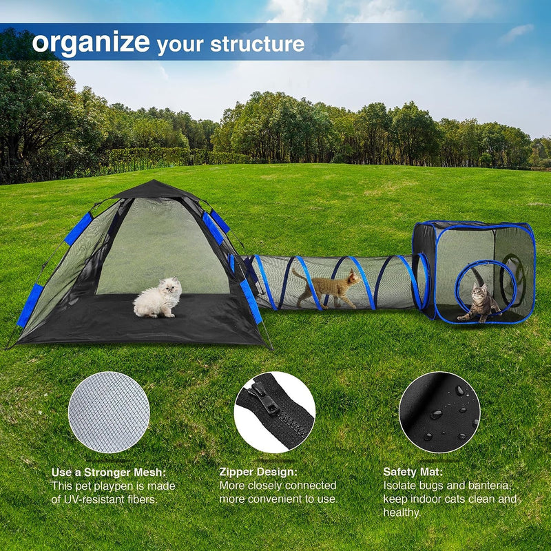 Outdoor Cat Tent with Tunnel - Portable Playpen Enclosure for Small Animals