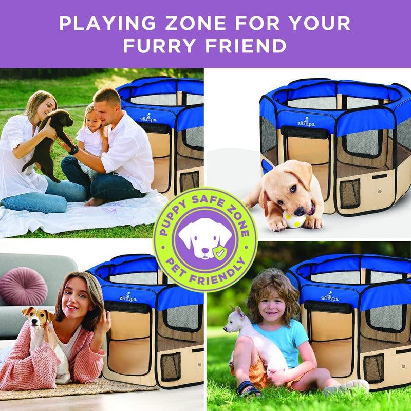 Zampa Portable Dog Playpen - Large 61x61x30 - IndoorOutdoor - Foldable  Travel-Friendly