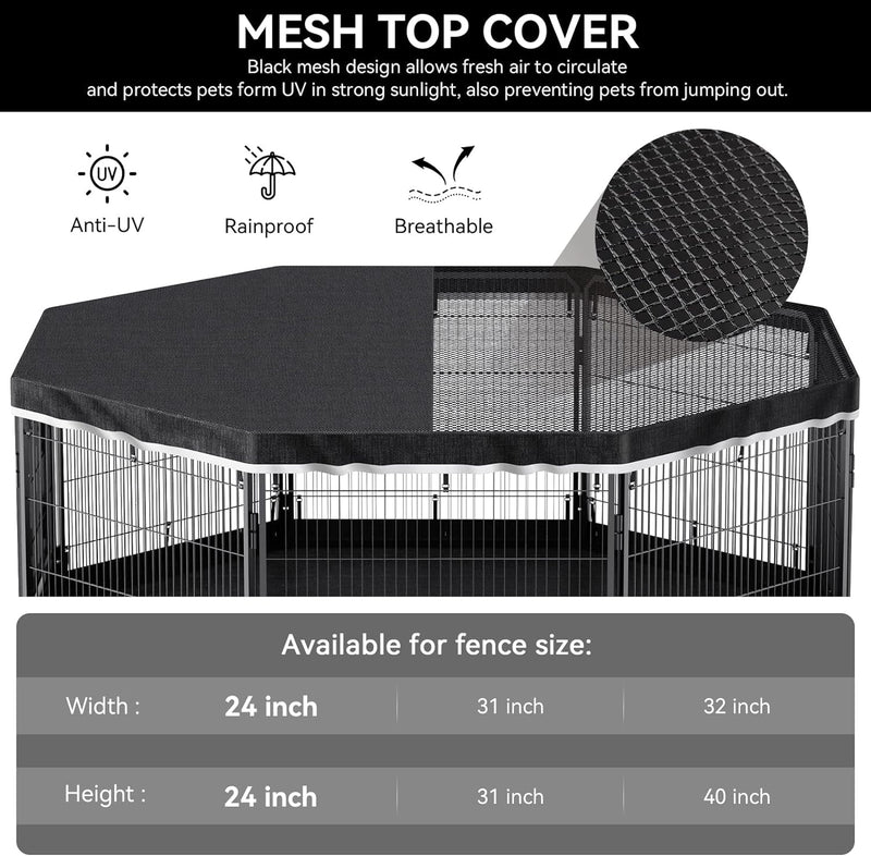 Octagonal Dog Playpen Top Cover - Fits 8 Panels 24 Inch Width Metal Fence No Playpen Included