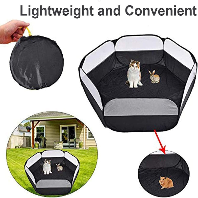 Small Animal Playpen - IndoorOutdoor Exercise Fence for Small Pets Black