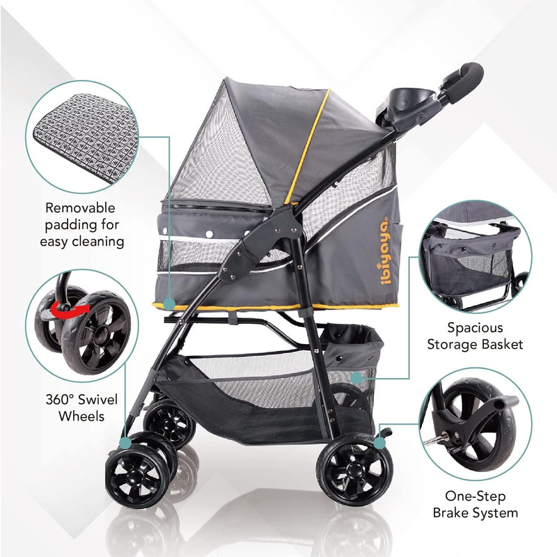 Ibiyaya Cloud 9 Pet Stroller - Lightweight Dog Stroller with One-Step Folding Design - Adjustable Handle - Fits up to 44Lbs Yellow