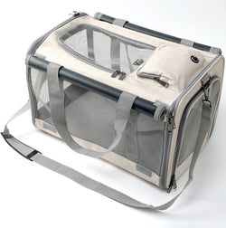 HSC PET Khaki Softsided CatDog Carrier - Small Handbag w Ventilated Mesh Windows  Curtains - 15lb Pups18lb Cats