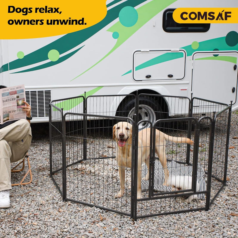 Comsaf Dog Playpen - 32 Height - 8 Panels - Metal Fence - Portable  Easy-Carry - OutdoorIndoor Pet Pen for LargeMediumSmall Dogs