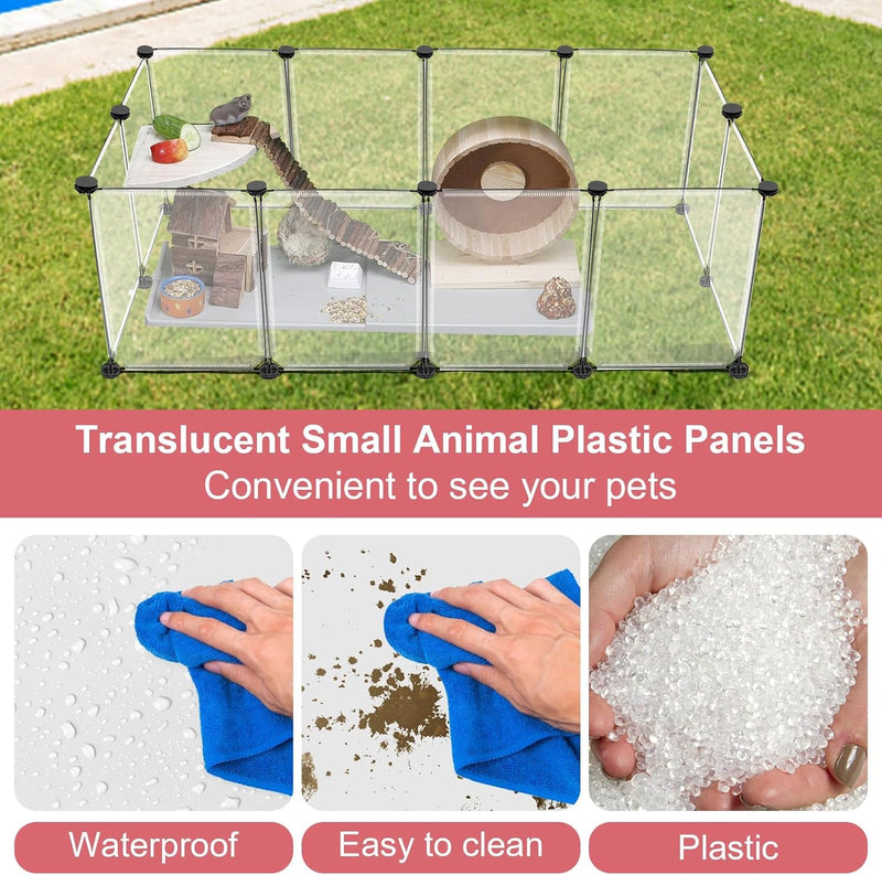 Small Animal Playpen - 12 Panel Transparent Portable Pet Enclosure for Guinea Pigs Bunny Ferrets Hamsters Hedgehogs - 48x24x16 IndoorOutdoor Pet Fence