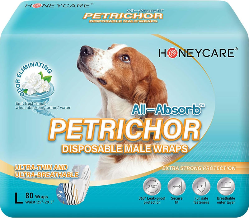 HONEY CARE All Absorb Petrichor Male Dog Wrap, Fresh Smell Dog Diaper, Disposable, Small, White, 100 Count