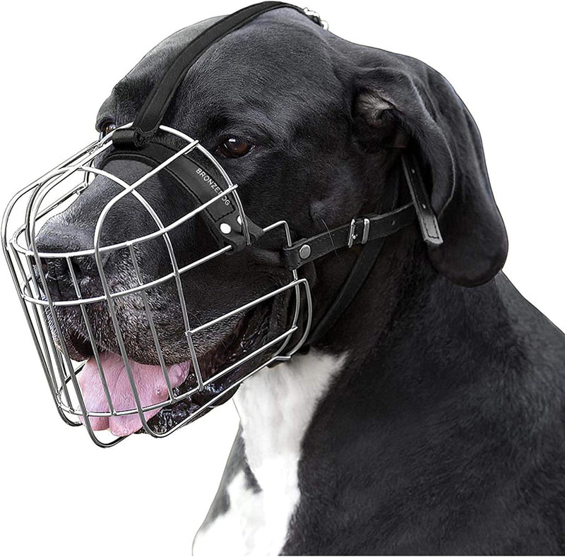 XL Metal Wire Basket Dog Muzzle with Leather Straps for Extra Large Breeds