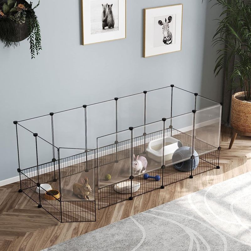 CAHOME Pet Playpen for Small Animals - DIY Exercise Fence and Cage for Guinea Pigs and Puppies Portable and Expandable 495L x 254W x 226H