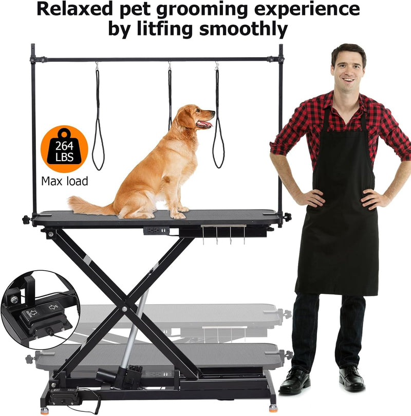 Heavy Duty Lift Dog Grooming Table, Professional Electric Grooming Arm Table for Pets & Large Dogs Adjustable Height: 9.4"-39.4" Non-Slip Desktop with Gantry Crane Set, Fixture *4 Noose*2