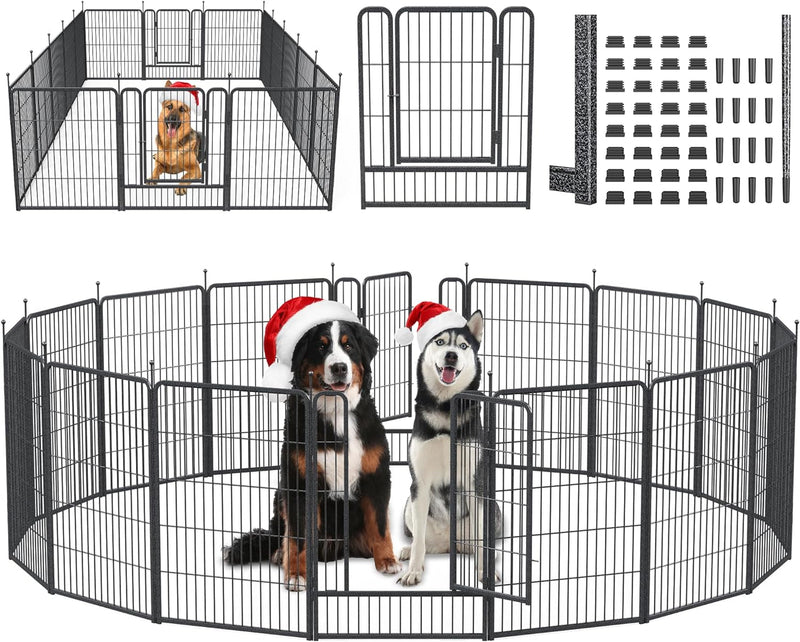 Mr IRONSTONE Dog Playpen - Anti-Rust Coated Fence for LargeMediumSmall Dogs - Portable  Foldable IndoorOutdoor Pet Playpen - 32 Height 16 Panels