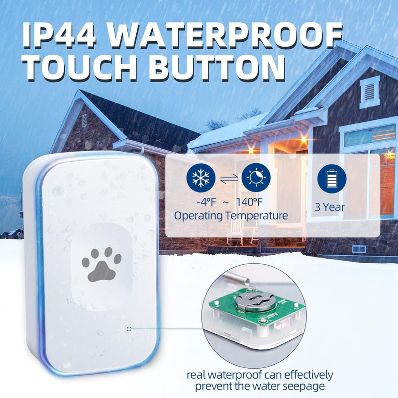 Waterproof Touch Dog Door Bell - Potty Training Bells with Flashing Light