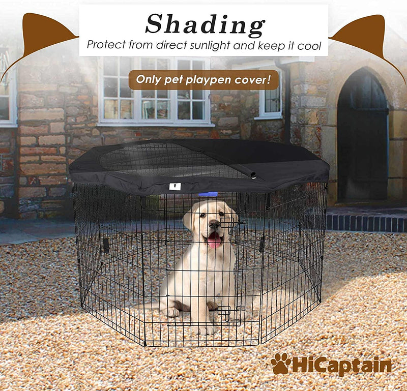 Hicaptain Pet Playpen Cover - IndoorOutdoor Escape-Proof Sunshade - Fits 24 Dog Crate - Black w Adjustable Half Mesh