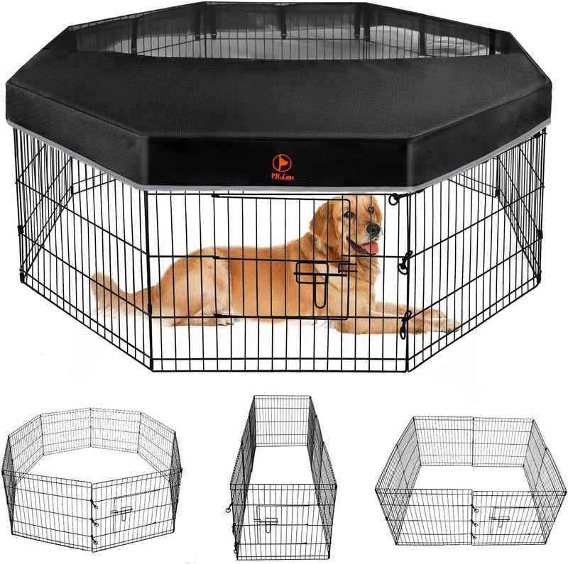 Metal Dog Playpen with Cover  Bottom Pad - 8 Panels 30H - SmallMedium Pets