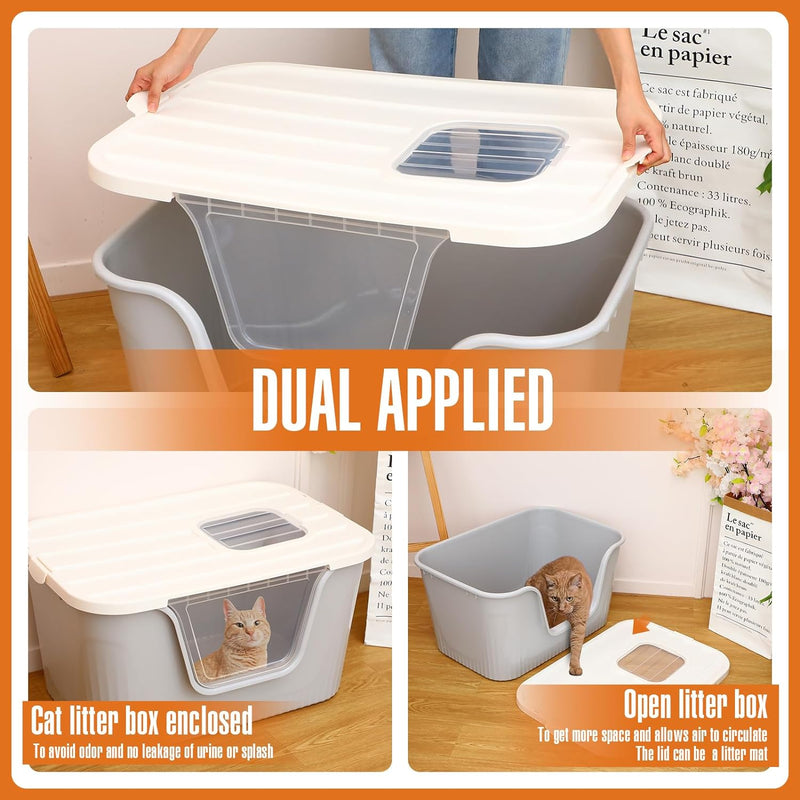 Hushee Enclosed Cat Litter Boxes 31.3 x 21.5 x 16.5'' Extra Large Covered Litter Box with Scoop Front Entry Two Exits Dual Applied XLarge Litter Box for Cats Dog up to 60 Lbs, Anti Leakage, Easy Clean