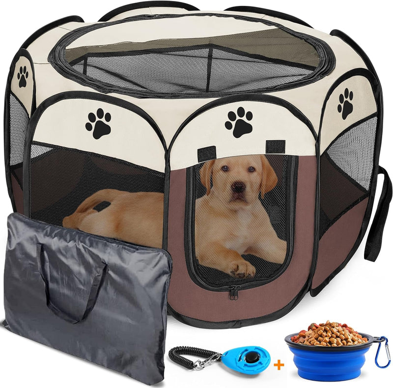 IndoorOutdoor Dog Playpen - Foldable Portable  with Additional Toys  Bag Small-Black