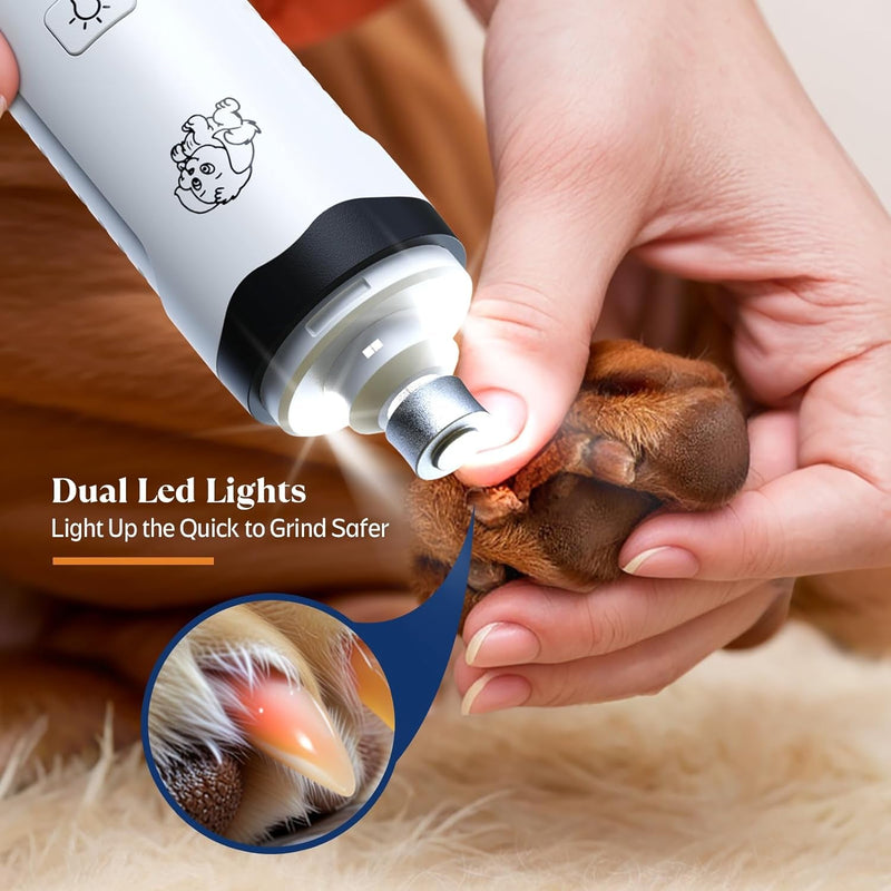 YABIFE Whisper Quiet Dog Nail Grinder, Dog Nail Trimmers Kit for Grooming, Electric Pet Nail File, Dual Lights for Quick Location, 2 Speeds, for Puppy, Small Medium Large Dogs and Cats