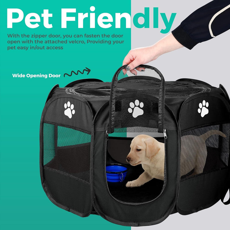 IndoorOutdoor Dog Playpen - Foldable Portable  with Additional Toys  Bag Small-Black