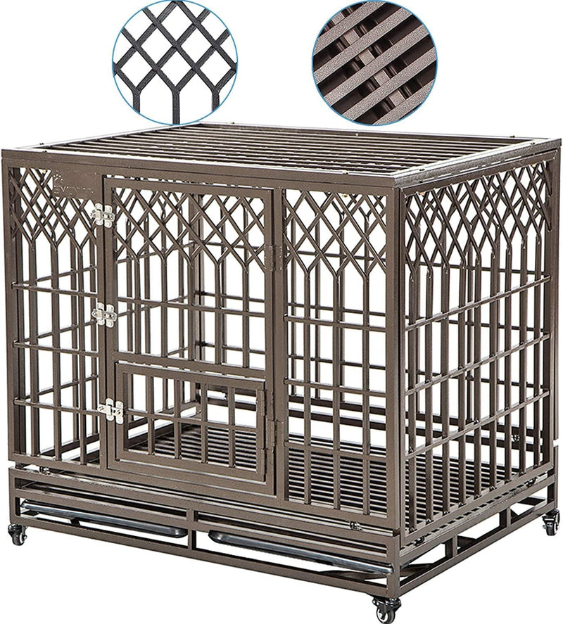 SMONTER 42 Heavy Duty Dog Crate with Lock and Wheels - Dark Silver