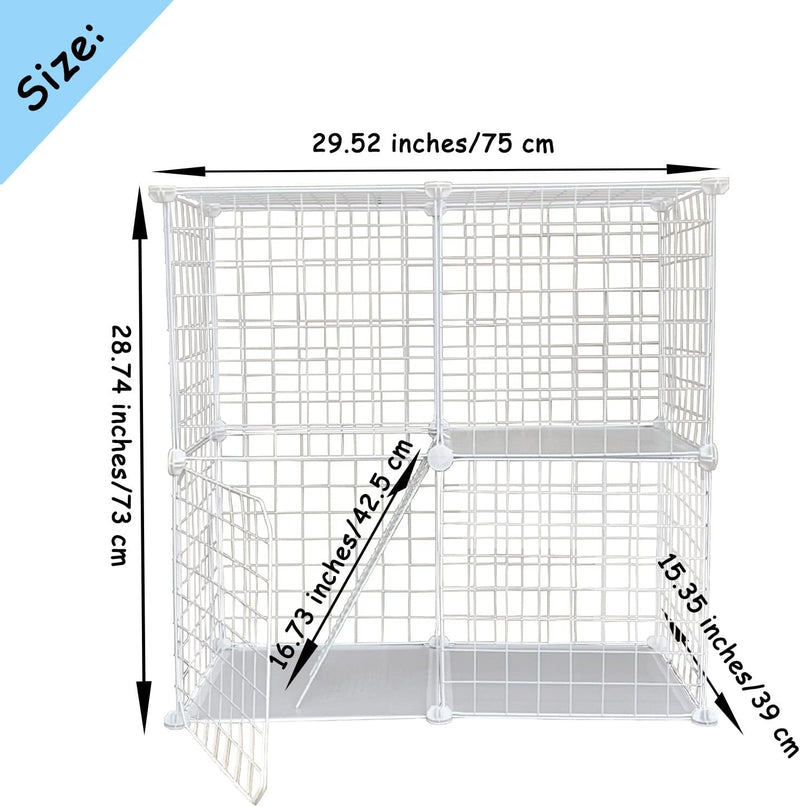 2 Tier Metal Cat Cage - Portable Indoor DIY Playpen for Cats White 2952