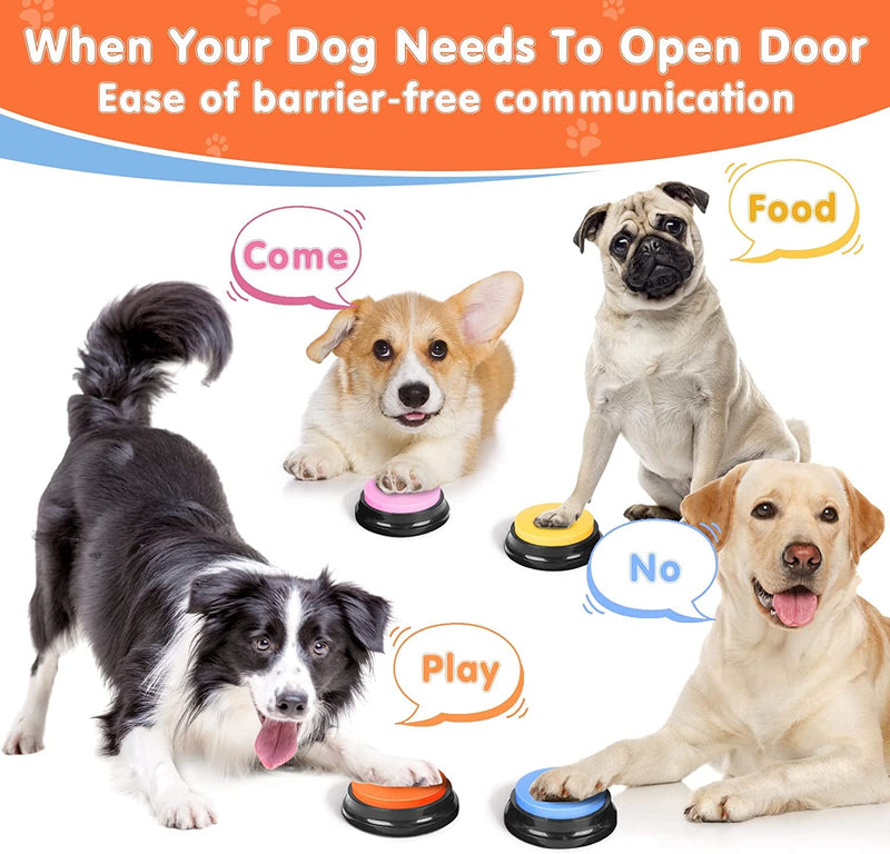 Dog Training Buttons Set with 4 Recordable Buttons 24 Scene Patterns Mat and Batteries - 30 Sec Sound Pet Training Toy