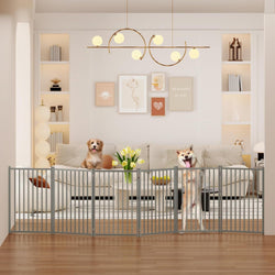 Heavy Duty Dog Playpen Pet Gate with Steel Frame and Double Hinged Divider - Indoor Dog Fence 6 Panels 24x120 Grey