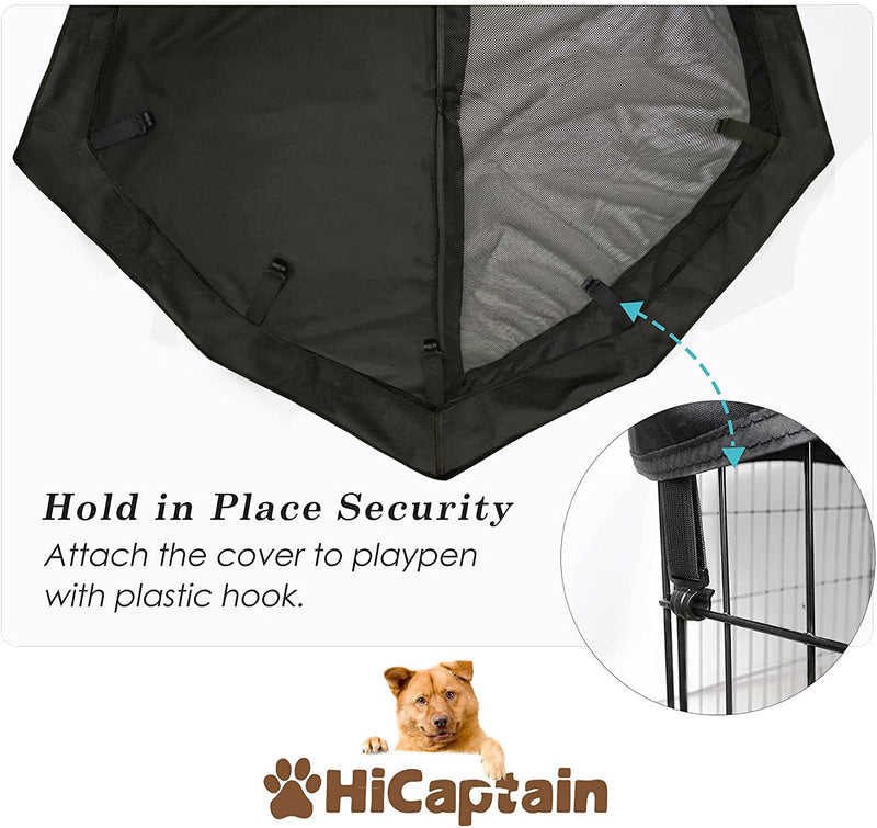 Hicaptain Pet Playpen Cover - IndoorOutdoor Escape-Proof Sunshade - Fits 24 Dog Crate - Black w Adjustable Half Mesh