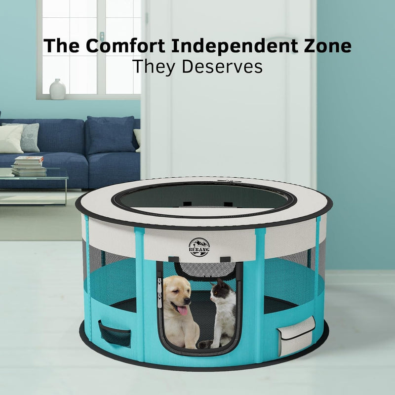 Large Foldable Dog Playpen with Carrying Case and Food Bowl - IndoorOutdoor Exercise Pen 44 x 44 x 24