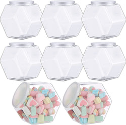 Yahenda 8 Pcs Hexagon Plastic Jars Cookie Jars with Airtight Lids Clear Candy Jar Wide round Mouth Snacks Dog Food Candy Containers Reusable Coffee Candy Display for Gifts and Storage (30 Oz)