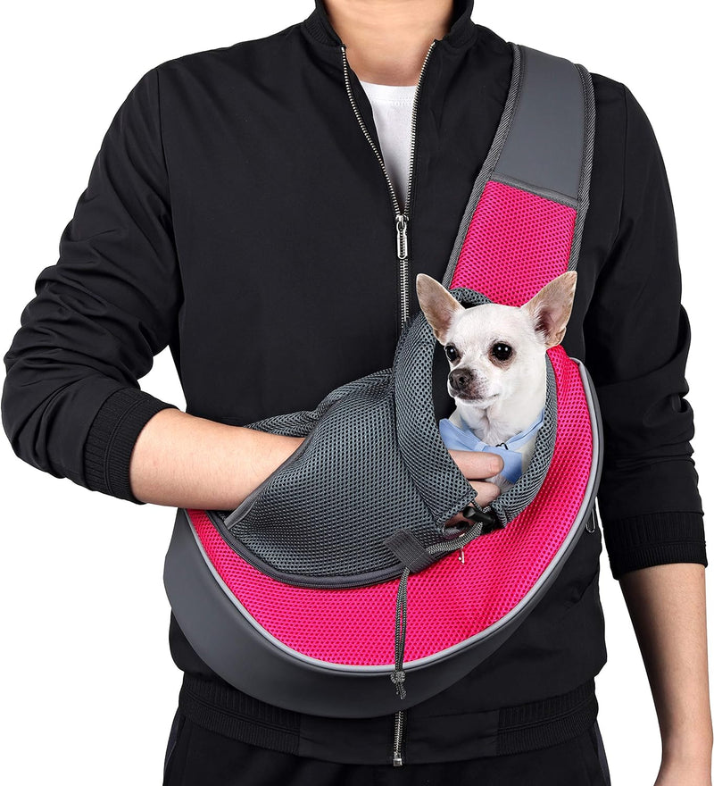 WOYYHO Pet Dog Sling Carrier Adjustable Strap, Zipper Opening Can Soothe Pets, Free Hands Puppy Sling Bag with Safety Leash, Small Dog Crossbody Bag for Outdoor Travel (S (up to 4.5 lbs), Black)