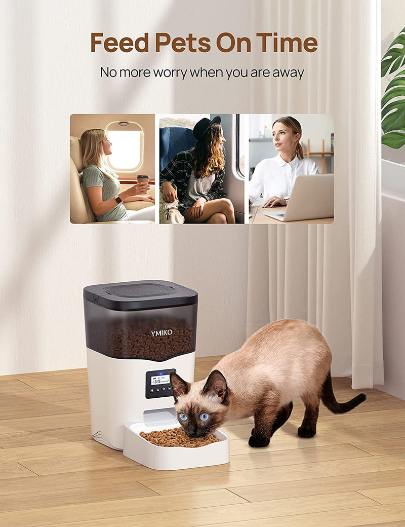 Ymiko Automatic Cat Feeder with Voice Recorder Timed Pet Feeder - 3L Capacity 1-4 Meals Per Day