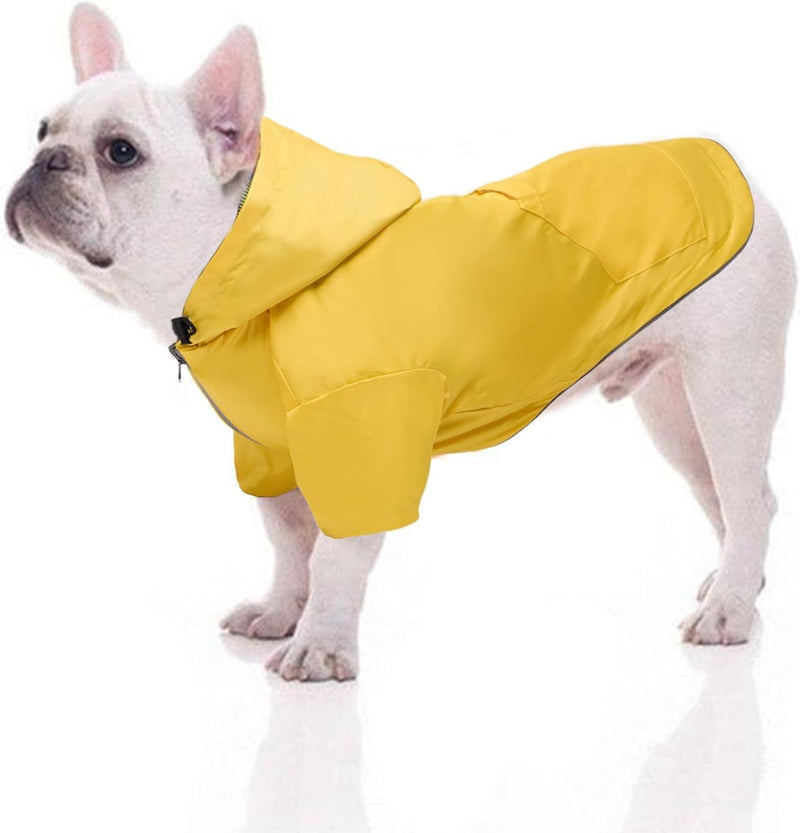 Yellow Dog Raincoat with Hood for SmallMedium Breeds - Waterproof Jacket with Reflective Strap Pocket and Harness Hole - Size M