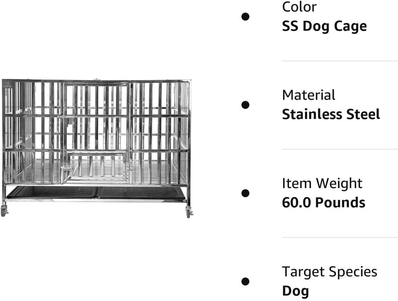 48 Heavy Duty Dog Cage with Double Doors  Locks - Stainless Steel