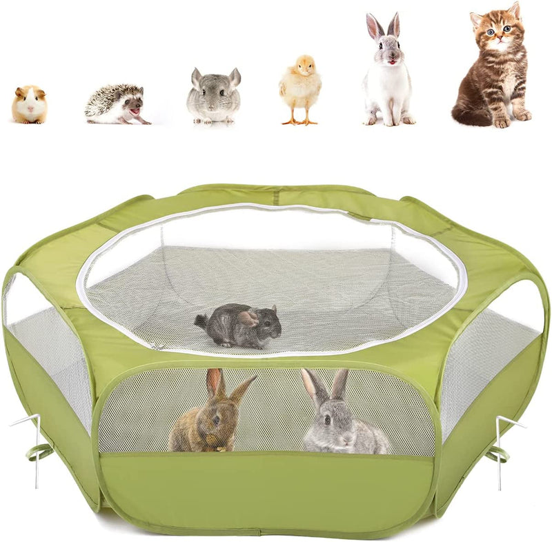 Pawaboo Portable Pet Playpen - Foldable Dog Tent Kennel for IndoorOutdoor - Free Carry Case  Bowl - For PuppyCatBunny - Green