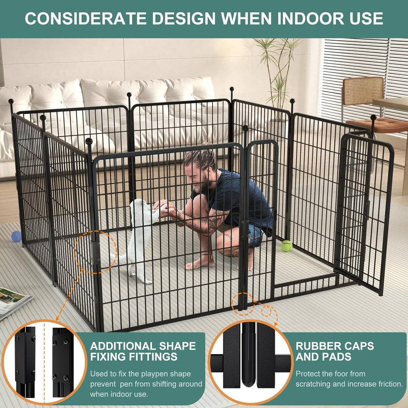 Homieasy Dog Playpen with Storage Bag - 32 Pet Fence for RV Camping Indoor Use - 8 Panels Black Made for SmallMediumLarge Dogs