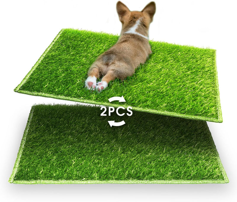 Hompet Dog Potty for Indoor or Porch, 2 Pcs Artificial Grass Training Pads with Pee Baffle, Reusable , Alternative to Puppy Pads, Portable Dog Litter Box for Small/Medium Dogs