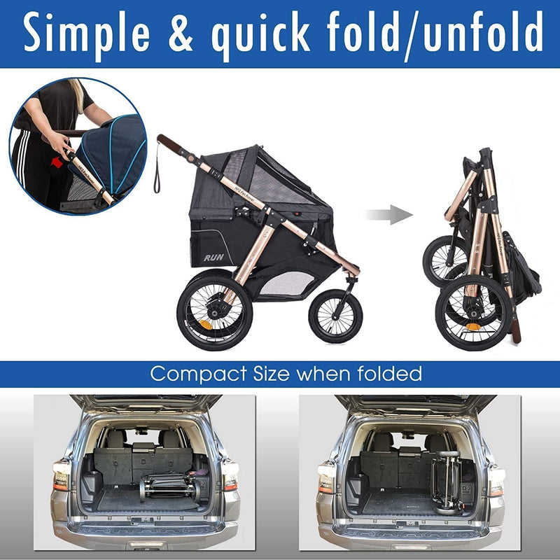 HPZ Pet Rover Performance Jogging Stroller for SmallMedium Dogs Cats and Pets - Black