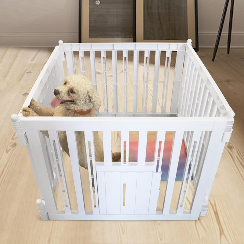 Foldable Plastic Dog Playpen with Doors for Small Pets Portable IndoorOutdoor Fence