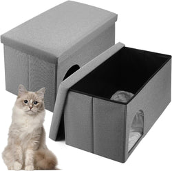 Large Dark Gray Cat Litter Box Ottoman with Bed and Washroom for Cat and Dog - 284 x 158 x 158 in