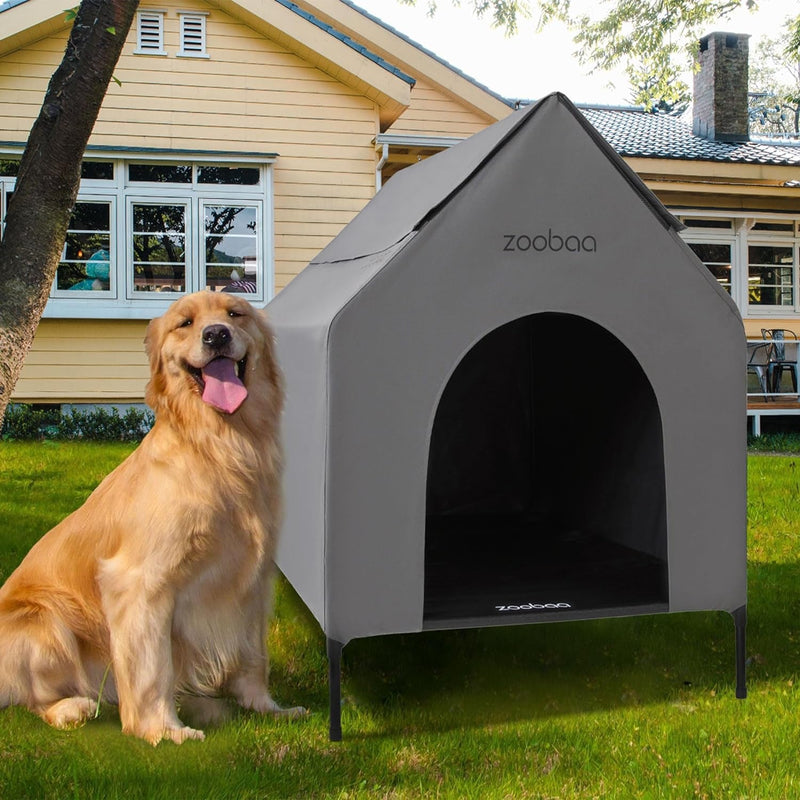 X-Large Waterproof Dog House with Textilene Dog Bed - Grey