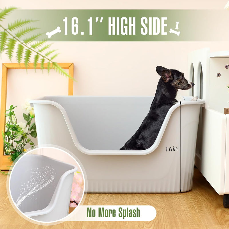 Hushee 2 Pcs Dog Litter Boxes High Sides 30.9 x 21.5 x 16.1'' Extra Large Litter Box Doggy Bathroom Open Top Low Entry Indoor Toilet for Large Dogs Cats 44lbs, Grey