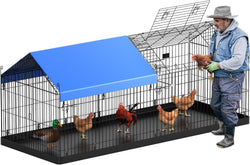 Metal Chicken Coop Playpen for Small Chickens - Blue Waterproof Cover Included